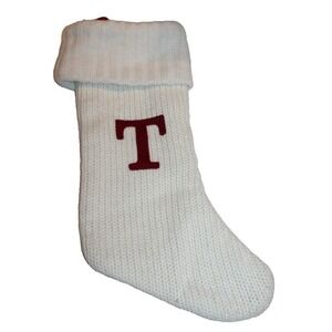 Wondershop by Target 18" white knit Christmas stocking Letter "T" lined